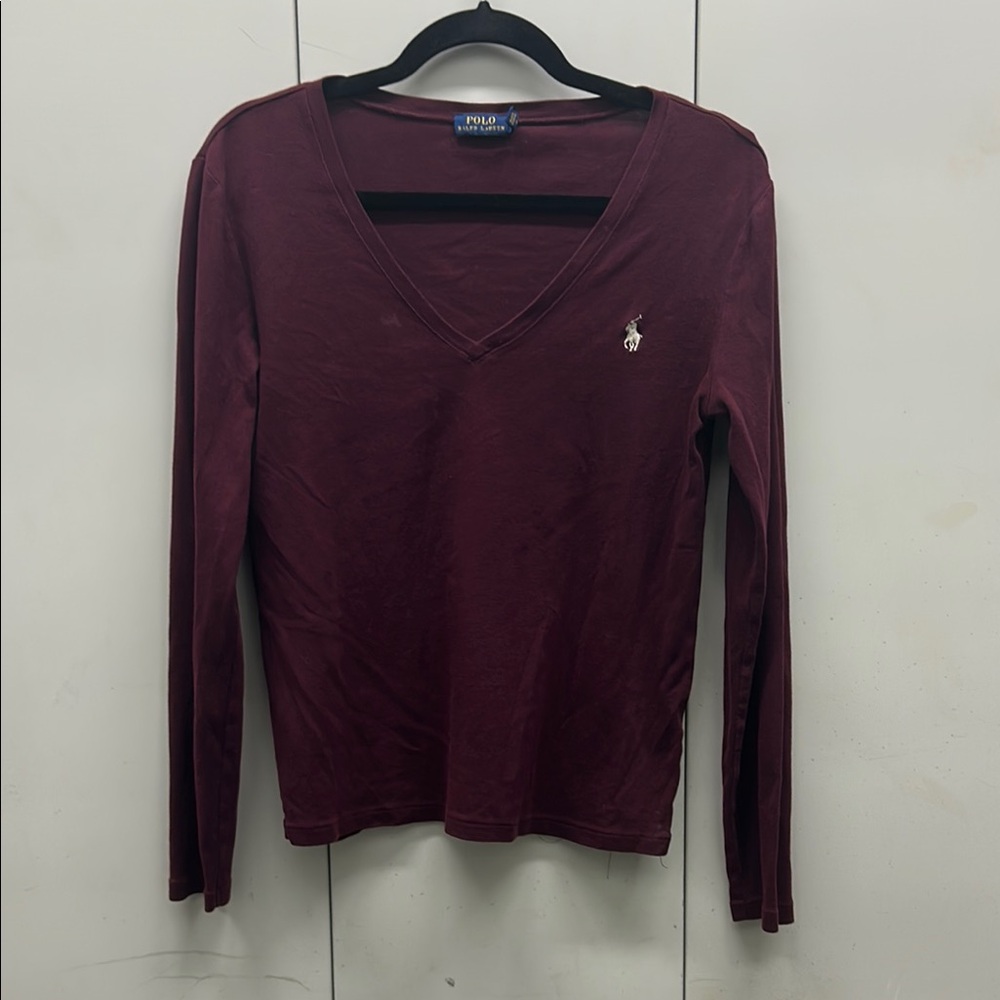 Polo by Ralph Lauren Women's Burgundy V-Neck Top